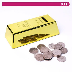 Wholesale Good Quality Low MOQ Gold Plated Gift Souvenir Gold Bar Plastic Saving Money Box
