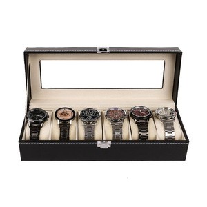Wholesale high quality six position black leather watch display box