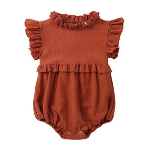 Wholesale Infant Toddler Summer Pure Color Ruffled Sleeves Cute Baby Romper