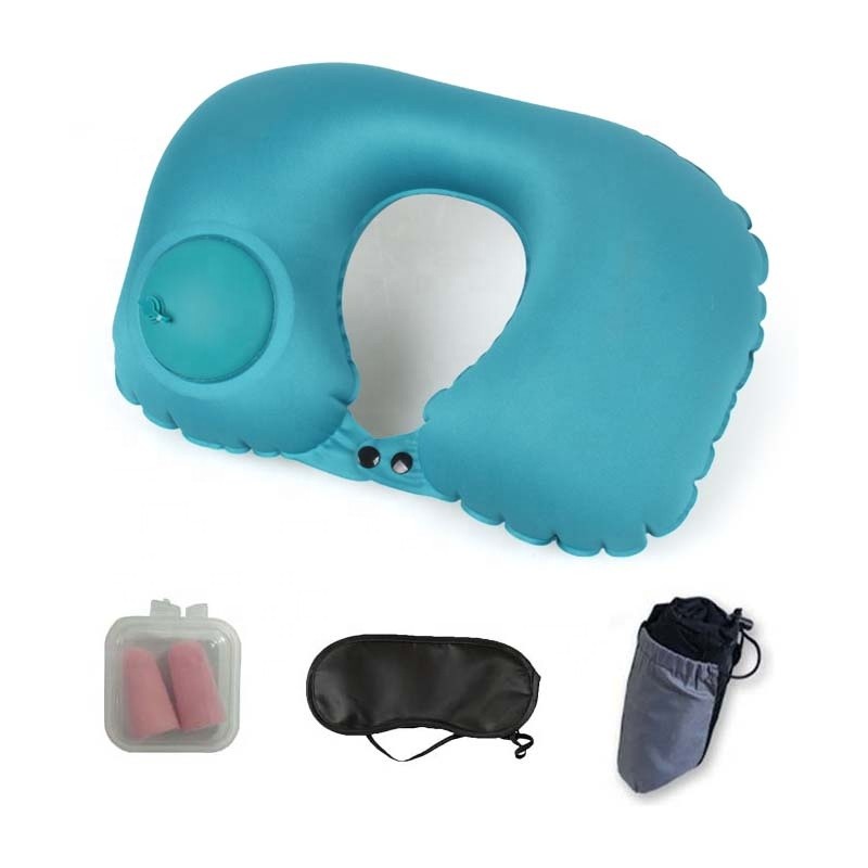 Wholesale U Shape Inflatable Travel Pillow Set, Inflatable Pillow With Case, Eye Mask, Earplug