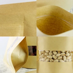 WK01 Hot sale custom printed ziplock stand up pouch biodegradable bags kraft paper bag window design