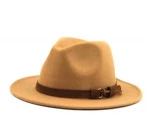 Woman man woollen fedora with belt gentleman elegant lady autumn winter broad-brimmed jazz church panama straw hat