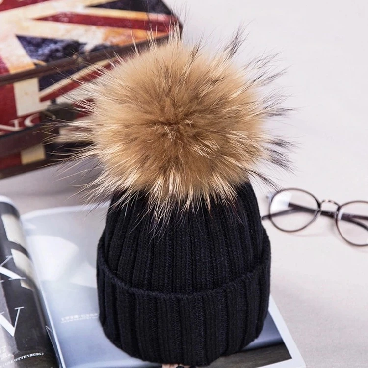 Women beanie fur ball cap pom poms winter hat for women girl &#x27;s hat knitted beanies thick female cap
