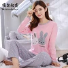 women female long-sleeve polyester custom printed lovely cartoon pajamas