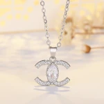 Women Lady 18k Gold Plated Silver Colors CC Pendant Chain Coco Channel Logo Choker Necklaces Jewelry