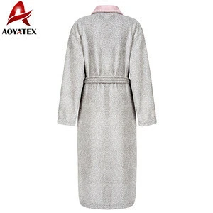 Women luxury coral fleece bathrobe long sleeve contrast color soft sleepwear bathrobe