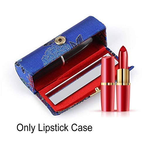Women Mini Silk Travel Bag Brocade Makeup Jewelry Box with Mirror
