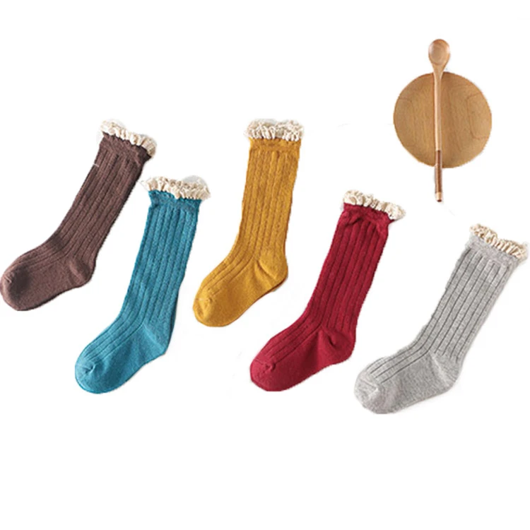 WZ-1688-007 Ruffle Lace Trim socks kids baby girls socks solid