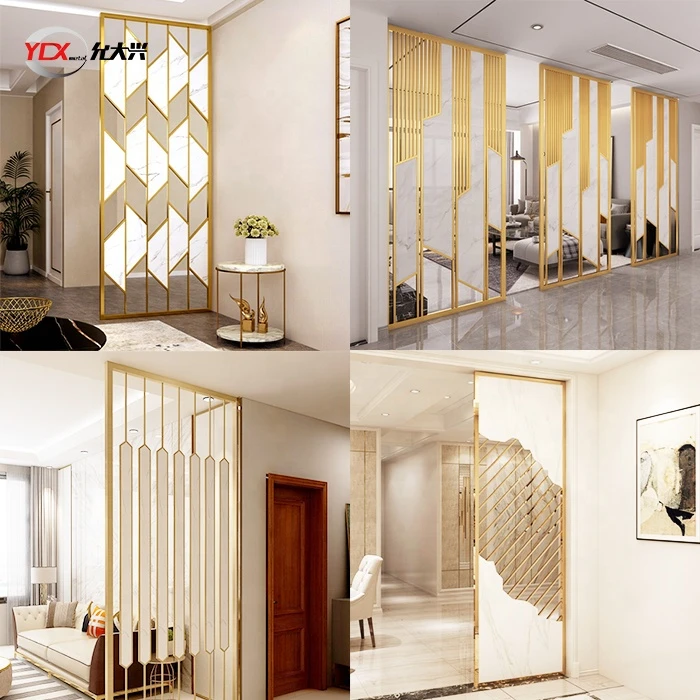 YDX Factory Cheap Price Restaurant/Home Living Room Gold Hairline Stainless Steel Folding Partition Wall Divider