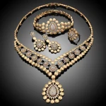 Yulaili  African Rhinestone Wedding Necklace Earrings Classic Elegant Gold Color Tassel Crystal Bridal Jewelry Sets