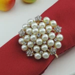Z864   New flower pearls gold silver Napkin Rings for Wedding Dinner holidays Table Decoration
