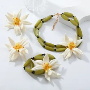 ZA Style Spring Handmade Exaggerated Large Flower Necklace Bracelet Earrings Jewelry Set For Women