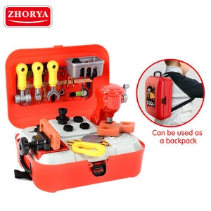 Zhorya diy plastic workshop tool play set tool kit toy for kids 25pcs with backpack suitcase