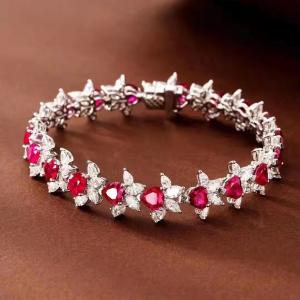 18K Gold White Gold 6.3 Ct Diamond 11.5 Ct Ruby Bracelet With 16 Cm Charm Bracelets Jewelry