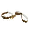 whosale brass metal buckle pure cotton + linen pet dog leash collar set