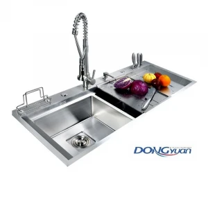 Guangdong Dongyuan Kitchenware 1190×500×220mm POSCO SUS304 Stainless Steel Double bowl Handmade Workstations Kitchen Sink (DY-HA606-1195022-R10)