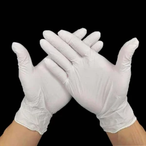 Disposable white nitrile medical gloves