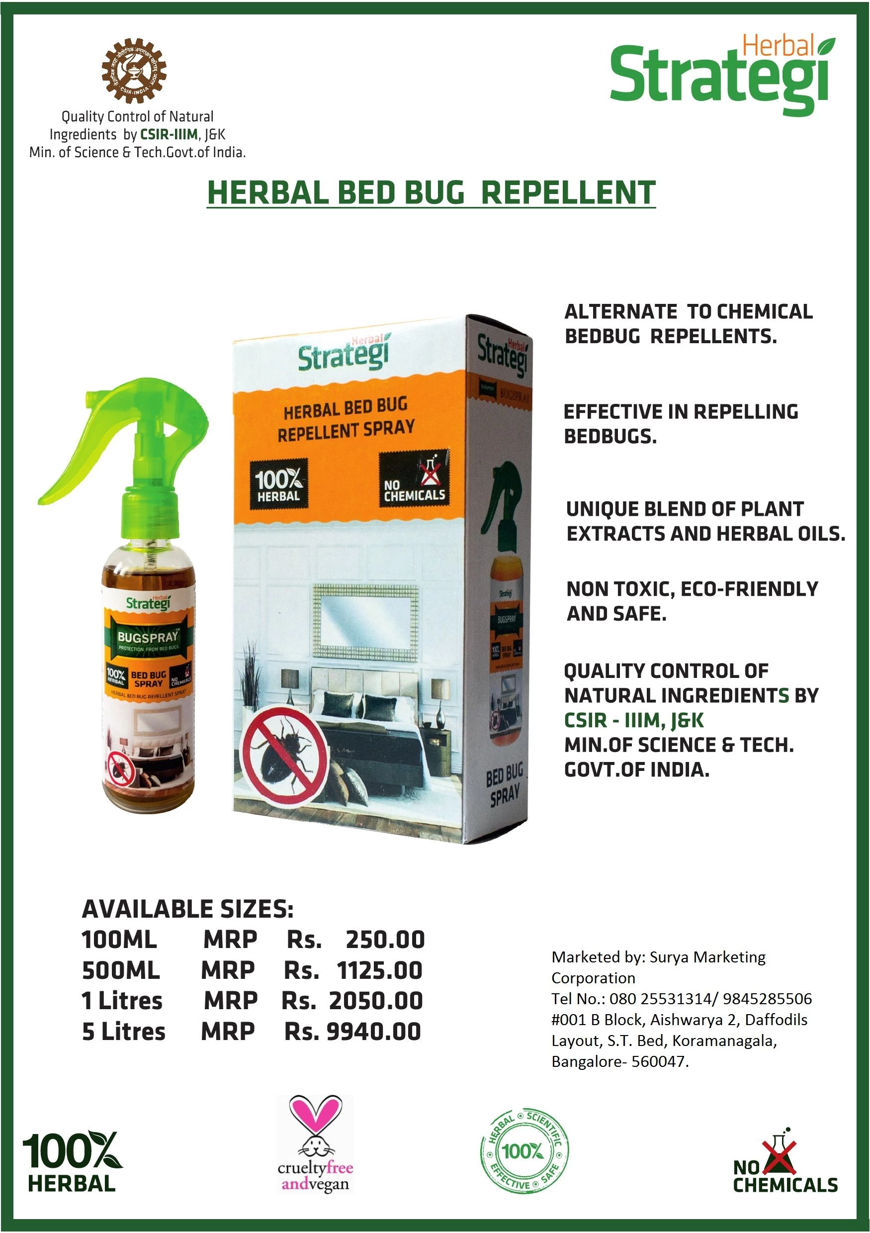 Buy Herbal Bed Bug Repellent 100ml from surya marketing corporation