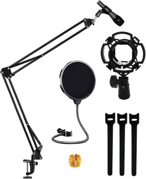 5 Core Adjustable Arm Stand Black, 3/8/''to 5/8/'' Screw Adapter, Shock Mount, Dual Pop Filter, Cable Ties- ARM SET 21