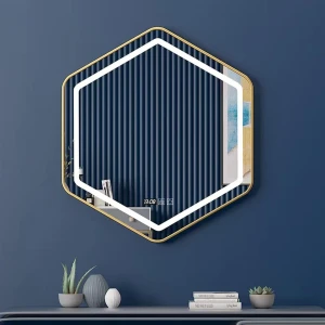 Hexagonal Bathroom Mirror with Lights, LED Illuminated Wall Mounted Vanity Mirror,