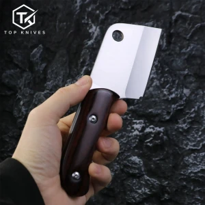 topknivesllc Compact Kitchen Cleaver with Wood Tone Handle - TKKIT-569408401923