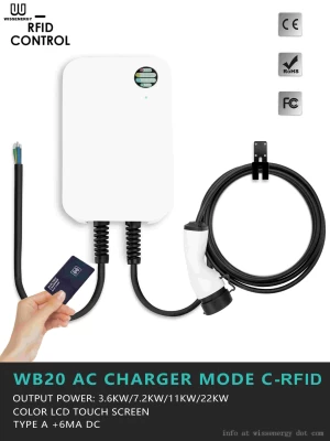 WB20 Level 2 EV Charging Station, 20FT Cable, NEMA 14-50 Plug, SAE J1772 Connector – RFID Version