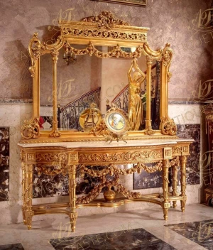 Monumental and Palatial Louis XVI style carved and giltwood Grand Royal Console with Mirror