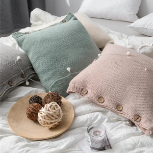 100% cotton  Amazon hot selling knit full cotton sofa pillow case with buttons