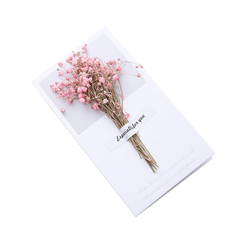 10pcs Gypsophila Dried Flowers Handwritten Blessing Greeting Card Birthday Gift Card Wedding Invitations Use Celebration Party