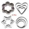 12-piece set home stainless steel cookie cutter mold cupcake frosting fruit cut star circle love flower cookies fondant
