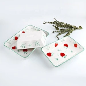 1.2L Lovely Strawberry Ceramic Bakeware Set Rectangle Cake Pan Kitchen Baker Small Cookware Porcelain Baking Dish