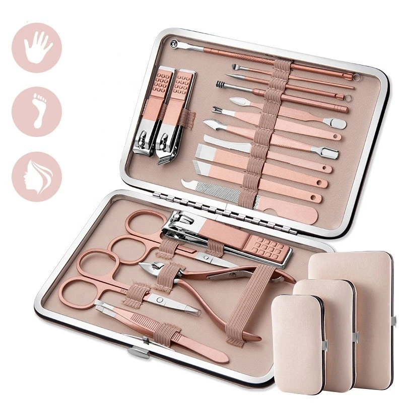 18 in 1 Rose Gold Professional pedicure tools stainless steel nail clipper nail care tool kit manicure pedicure set for woman