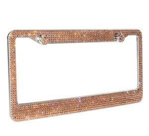 2 Pack Luxury Handcrafted Bling  Rhinestone Premium Stainless Steel License Plate Frame with Gift Box Custom Bing License Plate