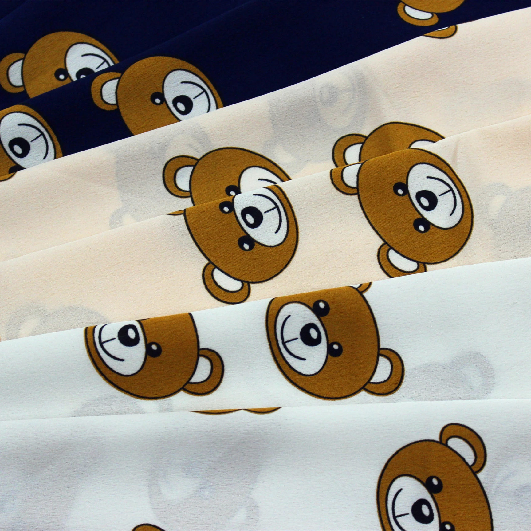 2020 new design cartoon bear design crepe satin printed fabric 90gsm for kids