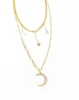 2020 Wholesale Stainless Steel 18k Gold Necklace Double Layered Link Chain Rhinestone Moon Pearl Multi Charms Jewelry Women Gift