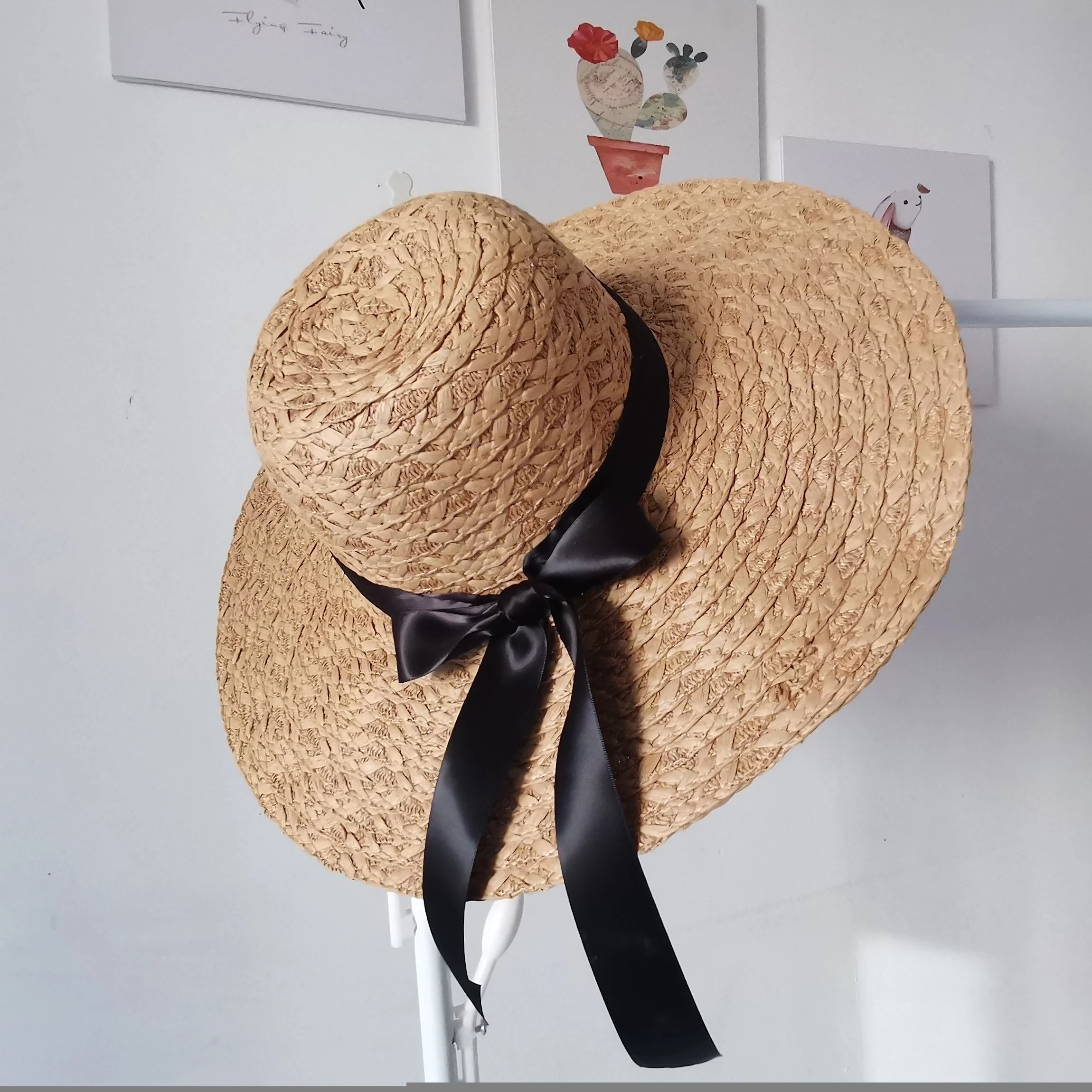 2021 new design straw hats with black ribbon bangkok straw hats womens beach straw hat