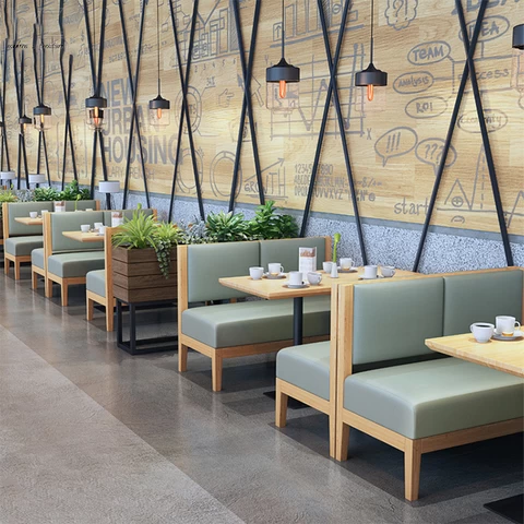 2021 Wholesale Restaurant sets Wooden Frame Green PU Booth Sofa Furniture Restaurant Booths