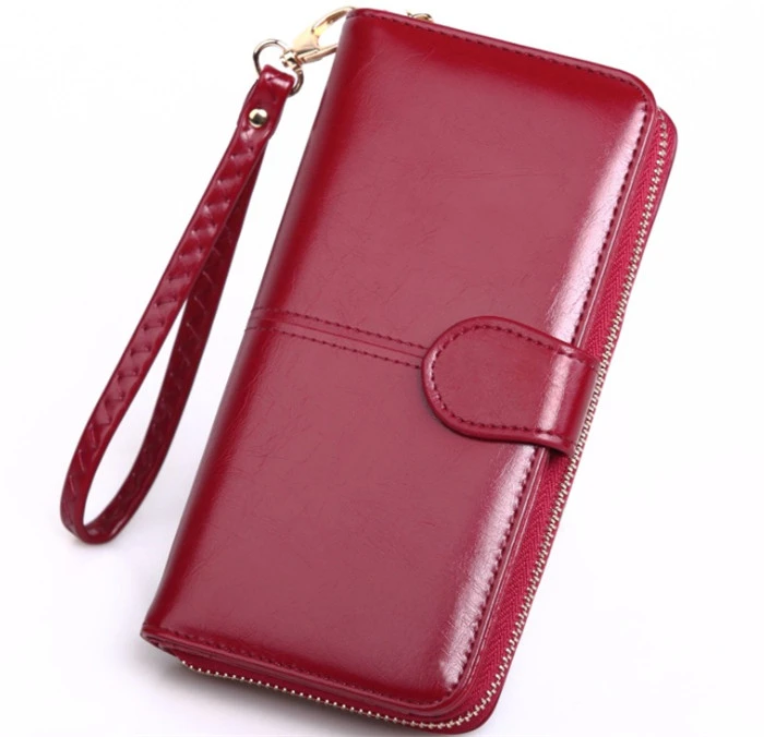 2021Wholesale dropshipping latest fashion ladies long zipper cell phone clutch purse female wax leather card wallet women