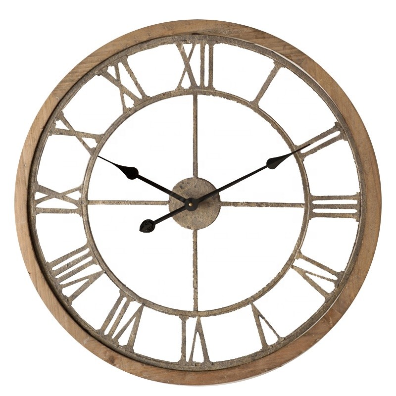 20inch Large Wall Clock Roman Numerals Design Rustic Country Style Luxurious Real Wooden Wall Clock