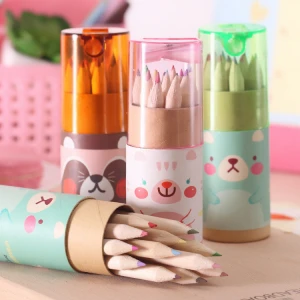 3.5-inch 12 colored wooden pencil set and pencil sharpener mini color pencil case