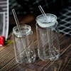 350ml 550ml Reusable Cola Can Drinking Glass Cup with Glass Lid and Straw for Bubble Tea Coffee Cold and Hot Drinks