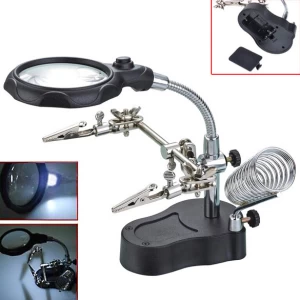 3.5x 12X 3rd Helping Hand Clip LED Magnifying Soldering Iron Stand Len Magnifier