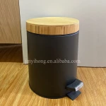 3L 5L bamboo lid home designer Iron recycling waste foot pedal dustbin household garbage can dust bin