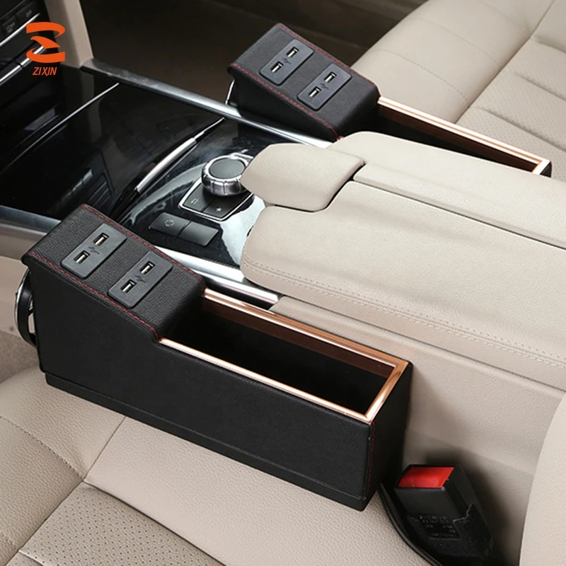 4 colors PU leather Gap Clip Organizers Car Seat Console Side Catcher Storage Box Pocket with USB