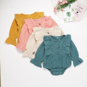 4 solid colors cotton  infant girls clothing breathable and soft  Baby romper