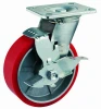 44 Series Double Ball Raceway Structure Swivel Red PU on Aluminium Caster with Side Brake