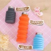 500ML Sport collapsible silicone water bottle with stainless steel cover Travel silicone foldable water bottle BPA FREE