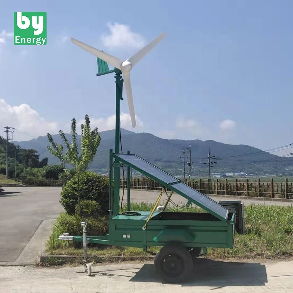 500W wind turbine 500W PV solar Panels portable mobile  transport trailer Hybrid Wind Solar Power System for home