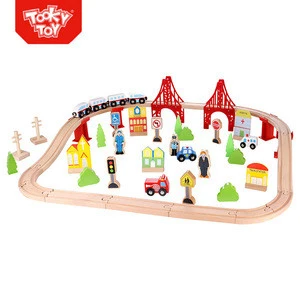 55 pcs Educational Baby Wooden Antique Toy Trains Classical Train Toys Set