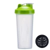 600ml PP Sports Plastic Bottle Fitness Shaking Mixer Green Lid Shaker Cup Stainless Steel Stirrer GYM Water Bottle Logo Custom